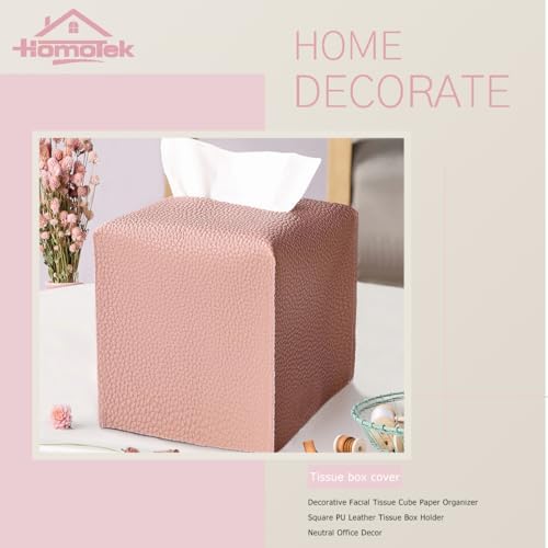HOMOTEK 2 Pack Tissue Box Cover, Square PU Leather Tissue Holder, Decorative Facial Tissue Cube Paper Organizer Dispenser for Bathroom, Night Stands, Desk, Car 5X5X5'' - Dusty Rose, Pebble Grain - Image 5
