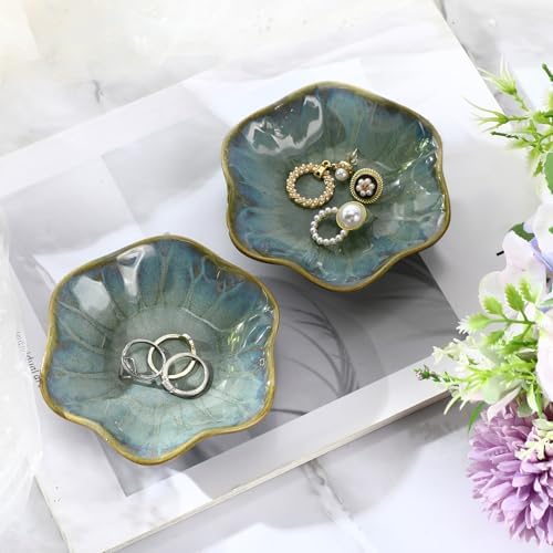 Teenyyou 8 Pcs Ceramic Jewelry Dish Bulk Small Trinket Tray, Dark Green - Image 5