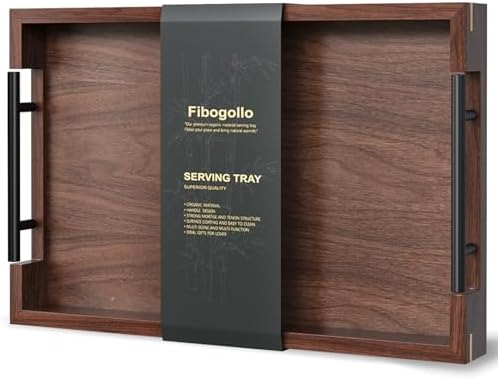 Fibogollo Walnut Wood Serving Trays with Metal Handles(Medium) by Fibogollo
