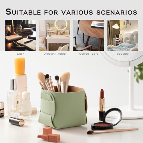 HOMIEAZICOZI 2-Pack Cork Leather Desk Accessories Storage - Pencil Pen Holder - Makeup Brush Holder Organizer - Stylish Addition to Home Decor (Light Green) - Image 5