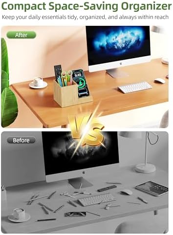 Bamboo Pen Holder for Desk with Wireless Charger, Desktop Organizer - Image 6