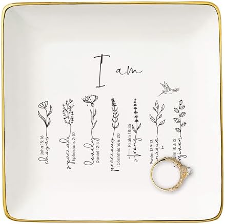 NZY Affirmation Positive Birthday Christmas Gift for Woman,Inspirational Christian Scripture Religious Bible Verse Reminder Gift,I Am Chosen-Encouragement Jewelry Tray Trinket Holder Ring Dish by NZY