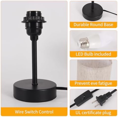 RISLG 2 Pack Small Table Lamps for Bedroom, Bedside Lamps for Nightstand with Wire Switch, Minimalist Modern Desk Lamps with Linen Fabric Shade for Kids Room Living Room Office Dorm, Bulb Included - Image 5