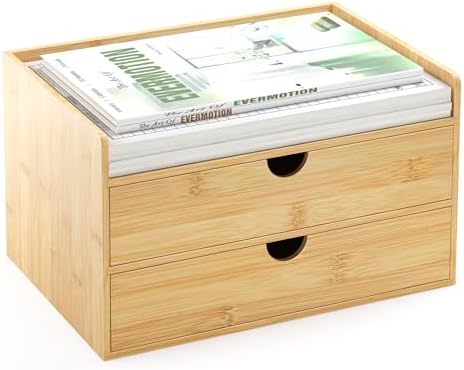Bamboo Desk Organizer with Drawers, Desktop Storage Box for Office Supplies by WisuceHome