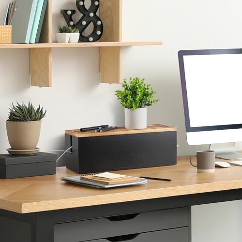 Bivvclaz Large Cable Management Box, Wooden Cord Organizer Box for Desk, Floor, Office to Hide Extension Cords Power Stripes Surge Protectors Chargers Wires, Black - Image 6