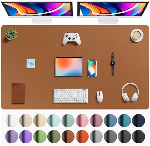 Aothia Faux Leather Desk Mat - Large Mouse Pad, Non-Slip PU Leather Blotter, Waterproof Writing Surface for Office and Home (Brown, 63" x 24") by AothiaSimpleNaturalUnique