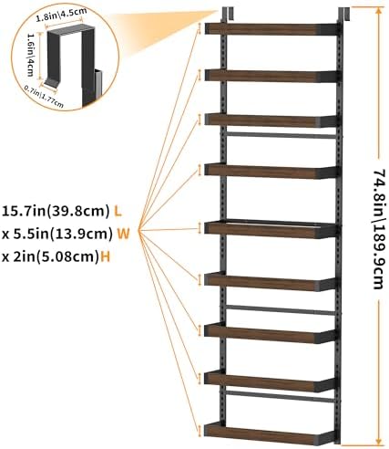 Moforoco Wood 9-Tier Over The Door Pantry Organizer, Wooden Pantry Organization and Storage, Black Hanging Basket Wall Spice Rack Seasoning Shelves, Home & Kitchen - Image 2