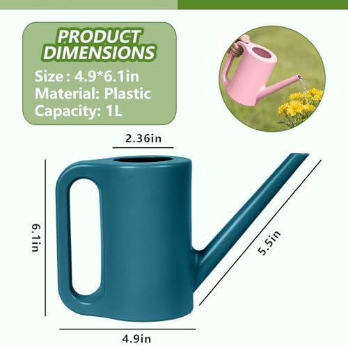 Hand Plastic Watering Can - for Indoor and Outdoor Home Garden Plants - with Long Spout - Emerald Green - 1/4Gallon - Image 2