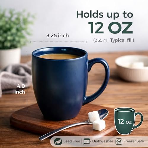 AmorArc 12oz Coffee Mugs Set of 6, Ceramic Coffee Cups Set-Matte Blue - Image 2