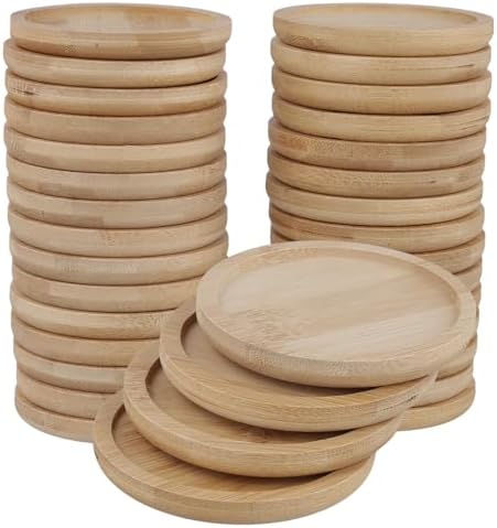 HOIGON 30 Pack Round Bamboo Coasters, 3 Inch Natural Wooden Coasters, Round Bamboo Tray Saucer Set for Drinks, Crafts, Succulents by HOIGON