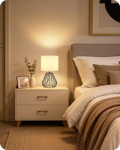 Black and White Table Lamp, Small Bedside Lamp, Pleated Lampshade - Image 4