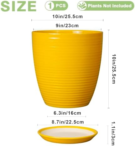 10 Inch Plant Pot - Ceramic Pot for Plants Outdoor Planter for Indoor Plants Large Plant Pot with Drainage Hole and Saucer Round Flower Pot for Home Patio Office Yellow - Image 3
