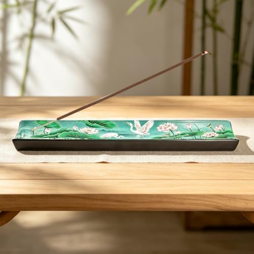 Incense Holder for Sticks, Ceramic Incense Burner with Ash Catcher, Aesthetic Home Decor for Room & Office, Traditional Chinese Art Tray, Unique Housewarming Gift for Meditation Sanctuary (Green) - Image 4