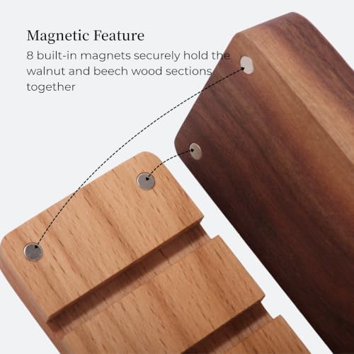 Magnetic Cord Holder with 6 Slots - Walnut & Beech Wood Cable Organizer for Lightning, USB, USB-C, Stick-on Design for Desk, Under Desk, Nightstand - Image 5