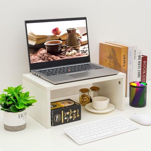 TEAMIX White Monitor Stand - 6.7 inch Tall, Wood Riser, Desk Organization - Image 2