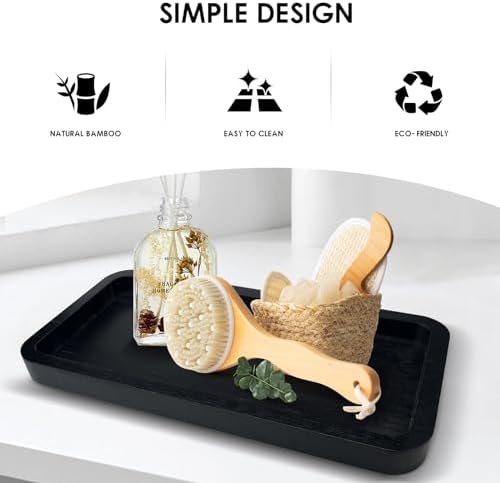 Bamboo Vanity Bathroom Tray for Counter, Bamboo Tray for Bathroom, Toilet Tank, Perfume 11.8L x 5.9W x 0.8H inch (Black) - Image 4