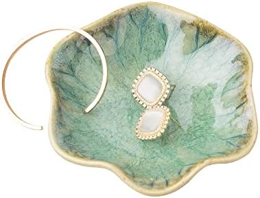 Mecaikru Ceramic Ring Dish, Flower Jewelry Tray with Kiln Glaze Finish by Mecaikru
