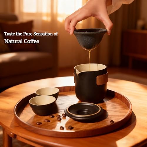 Pour Over Coffee Maker - All-Ceramic Drip Set, Single Serve Coffee Maker with Pour Over Dripper, Reusable Ceramic Filter & Carafe, Portable Travel Drip Kit Valentines Day Gifts for Him - Image 2