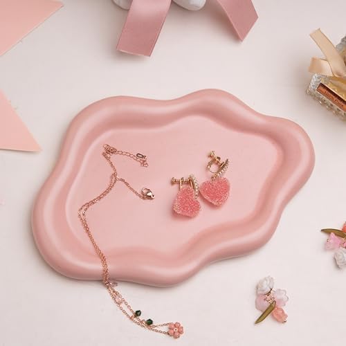 Lynagert Cloud Trinket Dish, Chubby Jewelry Tray, Ceramic Jewelry Ring Trinket Dish for Rings Earrings Necklace Organizer, Mother's Day Thanksgiving Christmas Birthday Bridesmaid Gifts (Pink) by Lynagert