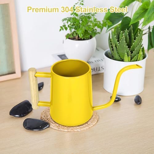 Watering Can Indoor Plants, 35 oz/1000 ml Metal Stainless Steel Watering Can Pot with Long Spout for Indoor House Plants Bonsai Outdoor Garden Flower Decorative (Yellow) - Image 6