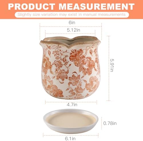 Ceramic-Planters-for-Indoor-Plants with Saucer, 6 inch Vintage Ice Crackle Glaze Plant Pots with Drainage Holes, Decorative Flower Pots for Outdoor Garden Home Decor, Tuscan Pot for Plant - Image 3