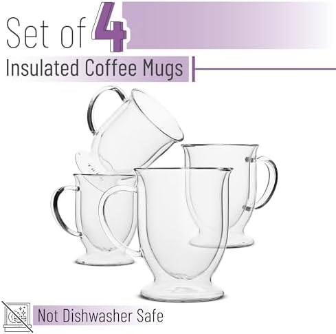 BTaT- Double Walled Glass Coffee Mugs, 12 oz, Set of 4, Glass Coffee Cups with Handle, Insulated Clear Coffee Mug for Hot and Cold Beverages, Cappuccino, Latte, Tea, Americano, Microwave Safe - Image 2