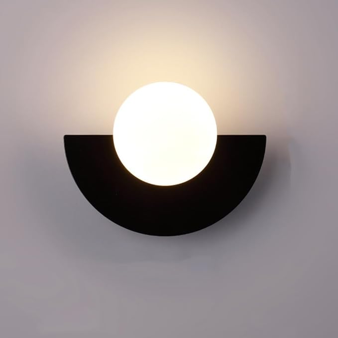 Modern Minimalist Half Moon LED Wall Sconce, Frosted Glass Globe Wall Light 3 Color Dimmable Metal Wall Light for Bedroom Living Room Study Accent Lighting