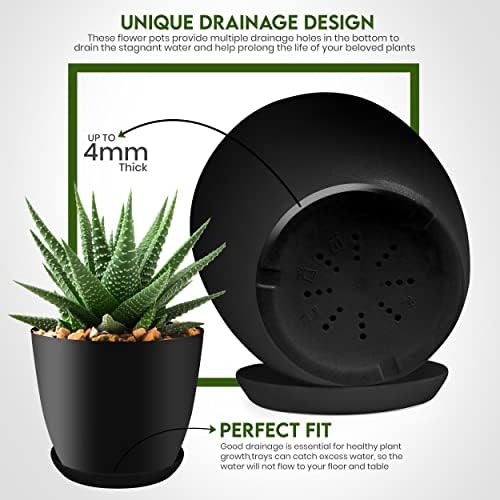 Plant Pots Indoor with Drainage, 5 Pack Multi-Size Planters Set, Black - Image 5