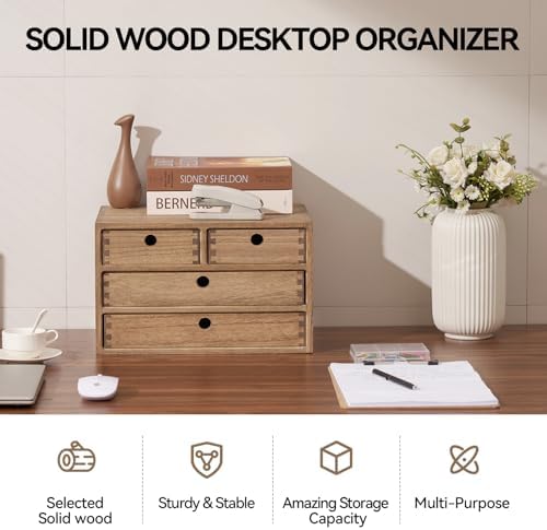 KIRIGEN Wood Desk Organizer with 4 Drawers, Desktop Storage, Brown 34-DBR - Image 4