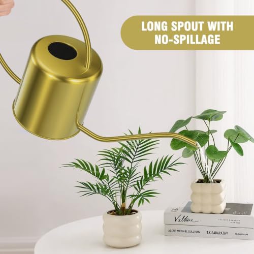 Plant Watering Can, 50 oz / 1500 ml Stainless Steel Metal - Modern Decorative with Long Spout for Indoor Potted Plants, Bonsai, Garden Flowers, Gold - Image 6