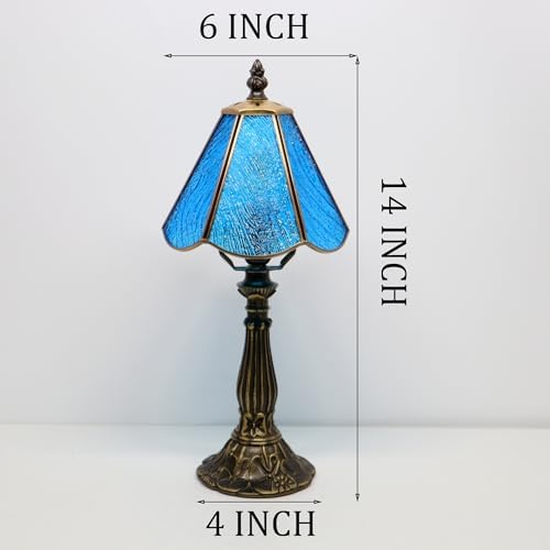 Tiffany Style Table Lamp Blue Rippled Stained Glass Lamp 14 Inch - Image 2