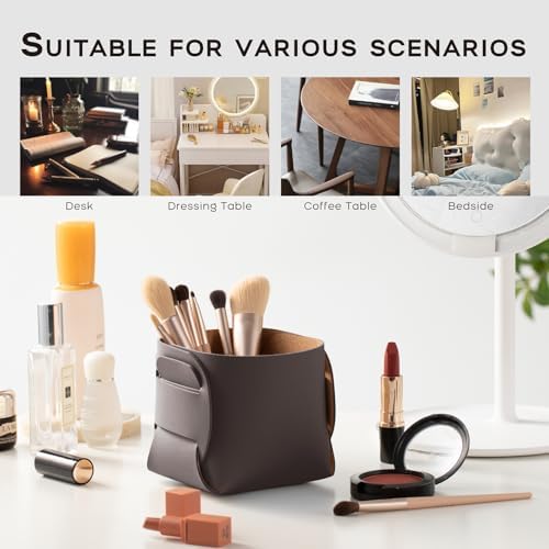 HOMIEAZICOZI 2-Pack Cork Leather Desk Accessories Storage - Pencil Pen Holder - Makeup Brush Holder Organizer - Stylish Addition to Home Decor (Coffee) - Image 5