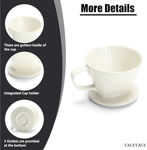 Ceramic Pour Over Coffee Dripper, Small Ceramic Pour Over, Off White - Image 3