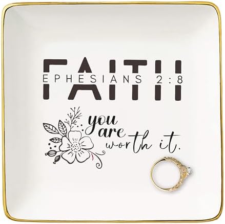 Affirmation Positive Birthday Christmas Gift for Woman,Girl,Inspirational Christian Scripture Religious Bible Verse Reminder Gift,Faith,You Worth It-Encouraging Jewelry Tray Trinket Holder Ring Dish by NZY