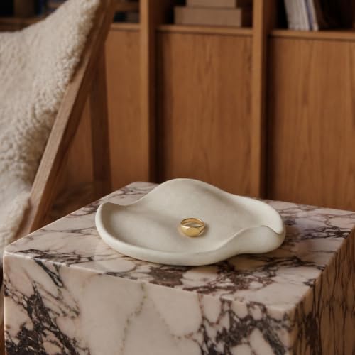 Ceramic Jewelry Dish, 6.3 in, Organic Shape, Speckled Oat Beige by Tenavo