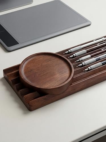 Horizontal Pen Holder for Desk, Walnut Pen Holder with 5 Compartments,Pen Tray Office Accessory, Teacher Gifts, Suitable for School, Home,Pen Tray for Desk (Walnut) - Image 5