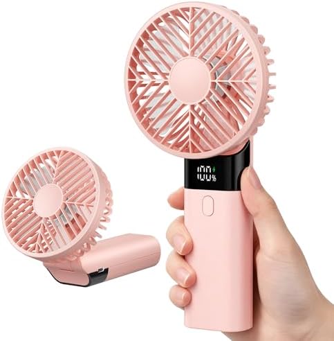 AJVV Handheld Fan Rechargeable, Portable Mini Fan, Up to 10H Runtime, 180° Foldable Personal Fan, USB Travel Fan with 3000mAh Battery for Pocket, Office, Bedroom, Camping by AJVV
