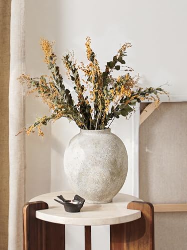Large White Ceramic Vase - 9.8 Inch Rustic Farmhouse Flower Vase for Home Decor, Minimalist Tall Vases for Living Room, Table, Bathroom, Holiday & Weddings (Sandstone Yellow) - Image 2