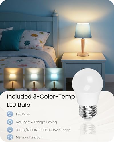12" Wood Bedside Table Lamps Set of 2, Small Desk Lamps for Small Places, 3 Color Temperatures with Memory, Blue Linen Shade & E26 Bulbs, for Bedroom Living Room Office MU13TLP205 - Image 3