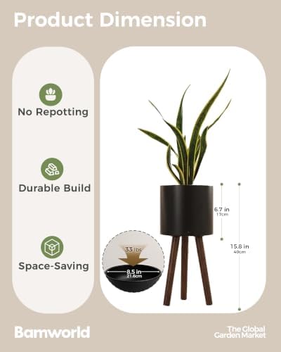 Bamworld Single Plant Holder for Indoor Plants Metal Planter Stand 10.5in - Image 3