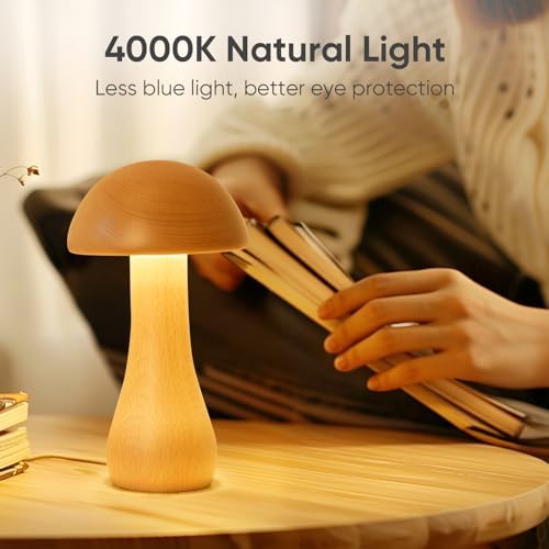 LONRISWAY 2 Pack Wooden Mushroom Lamp, Portable Cordless Small Rechargeable Battery Operated Lamp,Stepless Dimming,Night Light for Birthday Gifts - Image 6