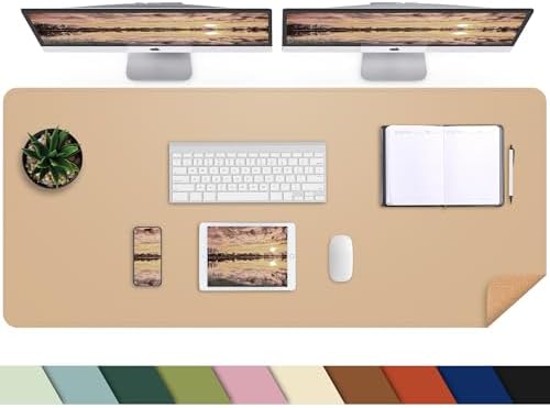 Desk Mat,47.2" x 17" Leather Desk mat,Double-Sided Desk Pad,Desk matt for Desktop,Large Mouse Pad,Office Desk mat,Waterproof Desk Blotter pad for Office&Home(Dark Apricot) by AFIING