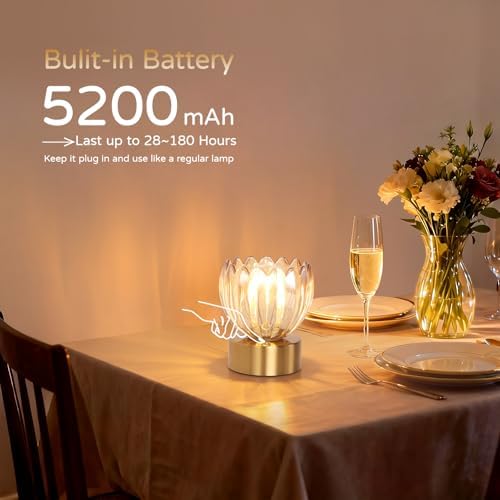 Shenmoyl Cordless Small Table Lamp with 5200mAh Battery & Touch Control, Battery Operated Tulip Table Lamp with 3 Colors, Rechargeable Mini Table Lamps for Bedsides, Bedroom, Nightstand (Amber) - Image 2