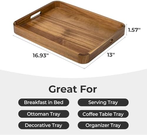 HILLSPRING Acacia Wood Serving Tray with Handles, 17" x 13" - Image 6