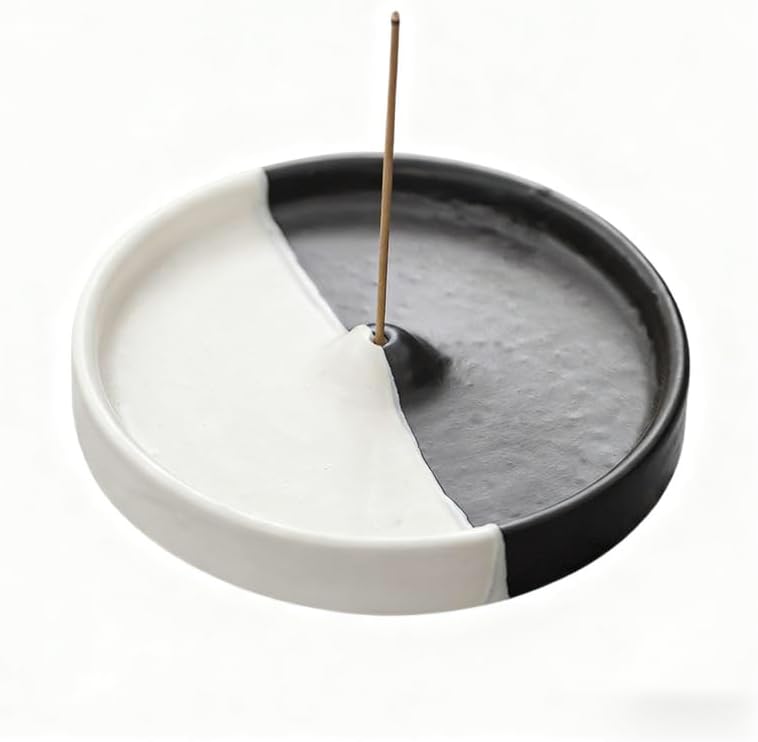 Incense Holder Modern Minimalist Circular Incense Stick Burner for Cones or Sticks for Yoga & Meditation, Enhance Atmosphere,Ceramic Ash Catcher Black and White by Warmself