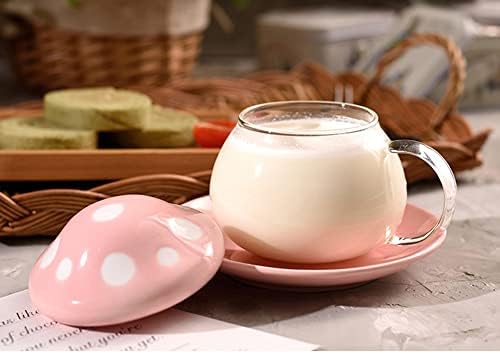 Glass Teacup Mushroom Shape Teacup Saucer Set Coffee Mug with Filter Cup - Image 6