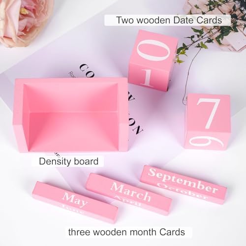 Notakia Pink Decor Wooden Desk Blocks Calendar Perpetual Block Cute Office Pink Desk Accessories Preppy Room Decor for Women - Image 5