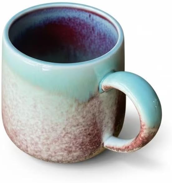 Handcrafted Ceramic Coffee Mug, Mint Blue and Pink, Textured Surface, Modern Design