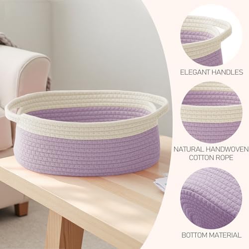 JMvicyroam Small Woven Basket, Empty Gift Basket, White&Purple/1 Pack - Image 3