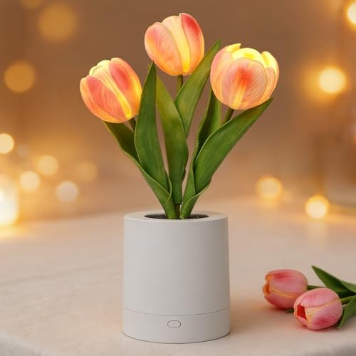Lifnatty Tulips Flower Lamp Gifts for Women, Birthday Gifts for Sister, Daughter, Wife, Girlfriend - Rechargeable Dimmable Flower Table Lamp Decor, Cute Tulip Night Light Mom Present by Lifnatty